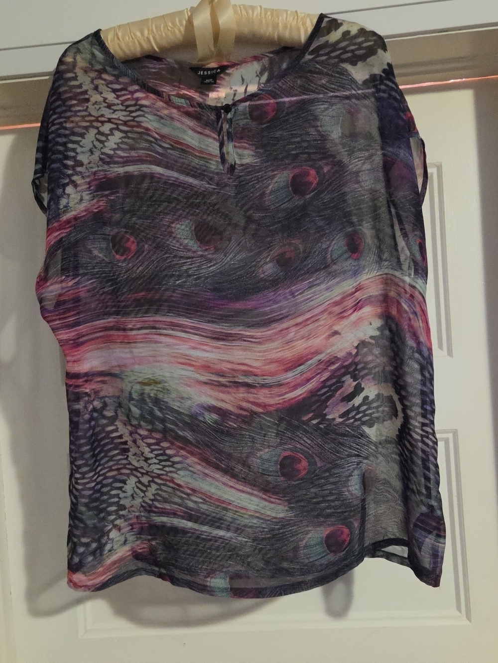 Jessica Sheer Wave-Print Blouse in Purple, Pink, Gray